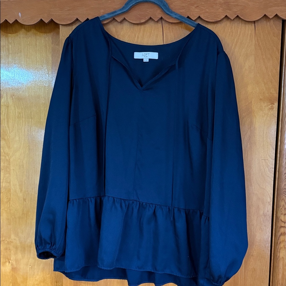 LOFT Navy Peplum V-Neck Long-Sleeve Blouse